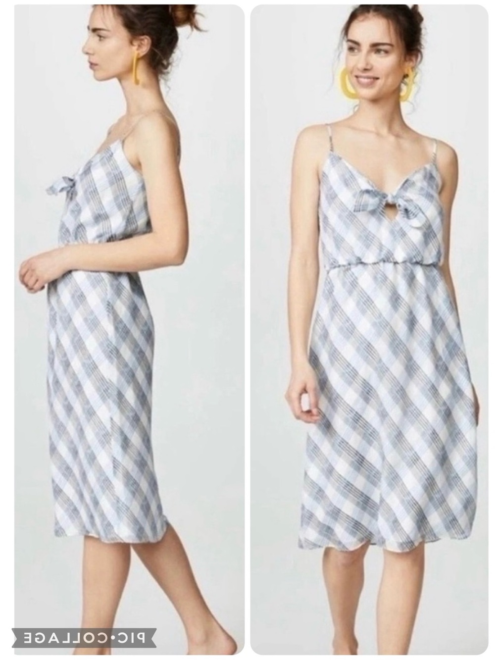 Joie Abiah Silk Dress Blue White Plaid Midi Sundress A-Line NWT S Quiet Luxury